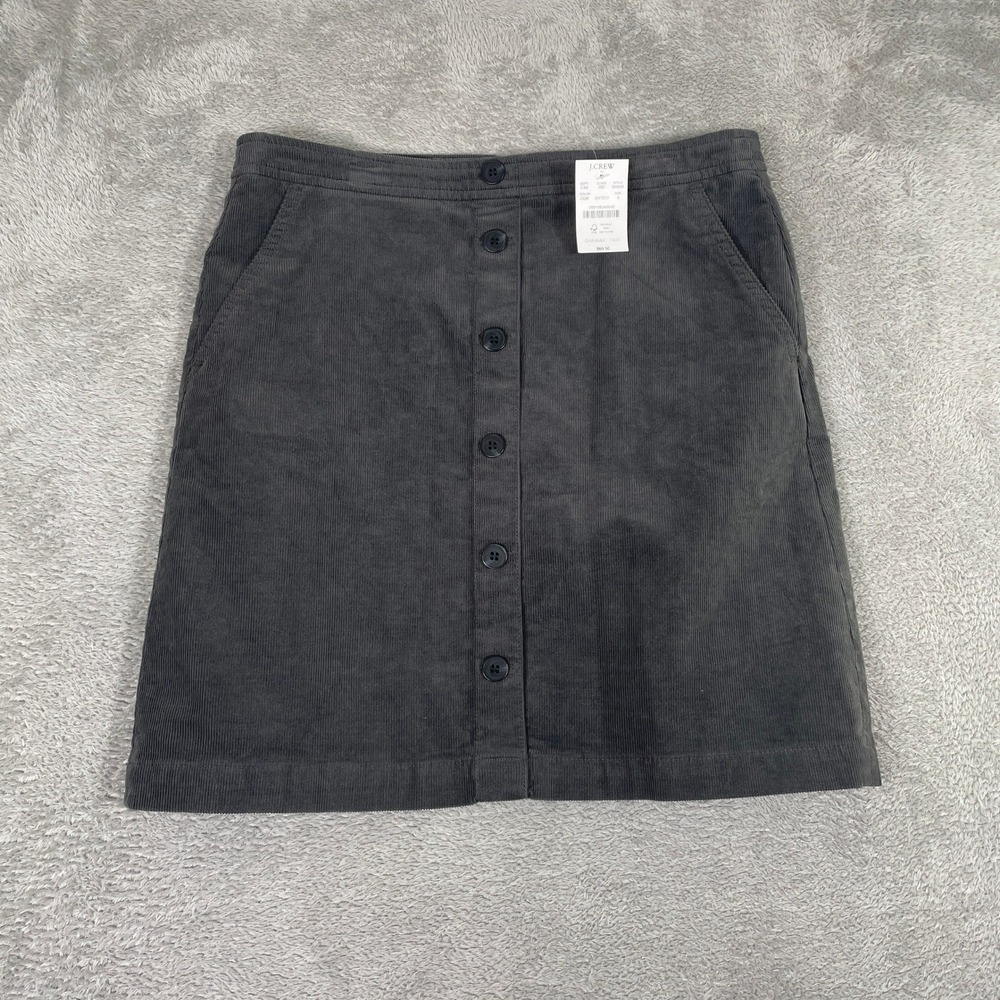 J Crew Corduroy Mini Skirt Womens 6 Gray Button Front Pockets - Picture 1 of 13